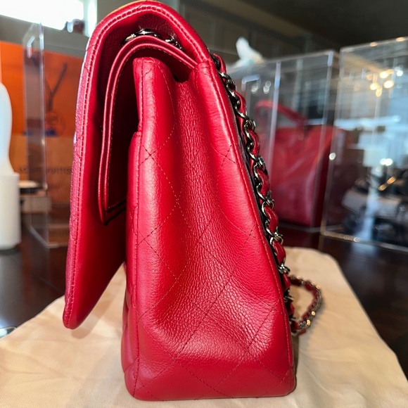 CHANEL Classic Maxi Double Flap Red Caviar on Silver W/Card GREAT CONDITION!!! - Picture 13 of 15